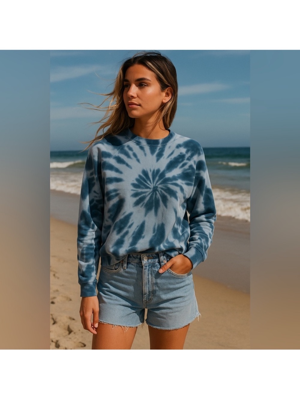 Madewell Navy and Light Blue Spiral Tie-Dye Crewneck Sweatshirt size small